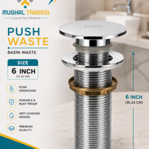 Premium Solid Brass 6-Inch Push Basin Waste – Polished Chrome Finish