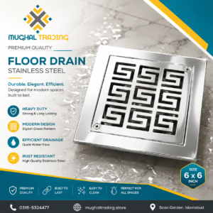 Premium 6x6 Stainless Steel Floor Drain – Heavy Duty Rust-Resistant Bathroom Drain