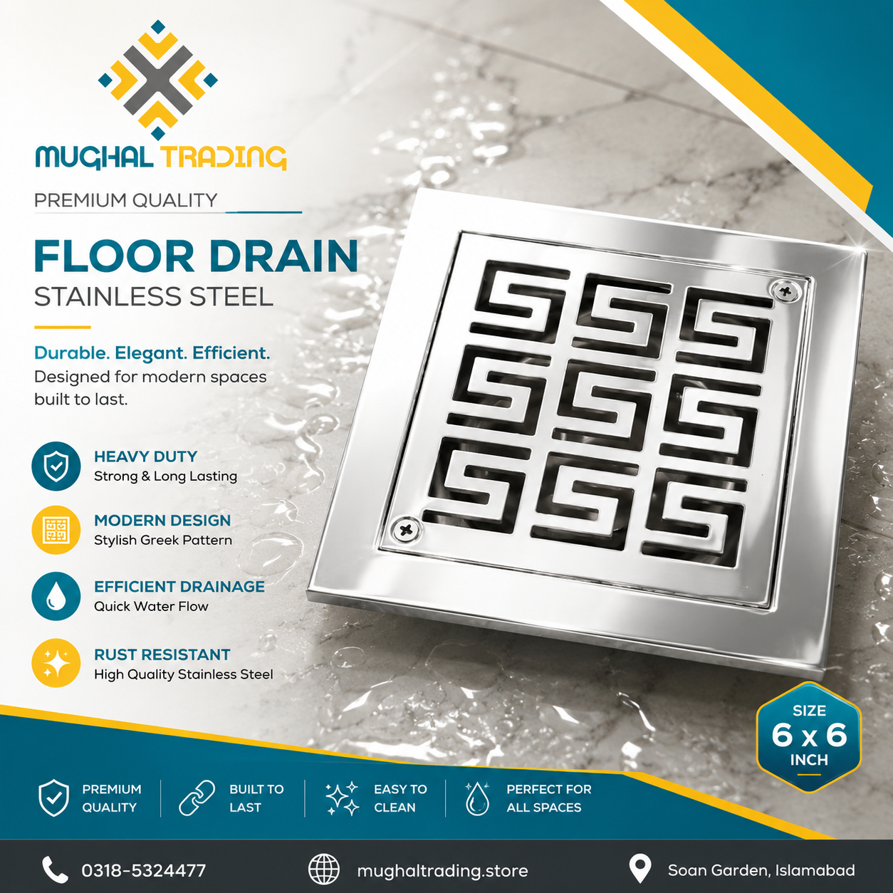 Premium 6x6 Stainless Steel Floor Drain – Heavy Duty Rust-Resistant Bathroom Drain